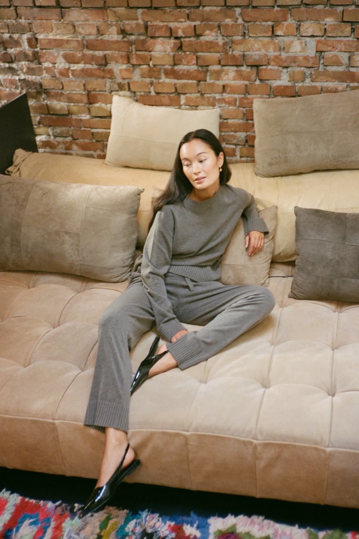 Jorun - Knit lounge pants I Mole melange 3 - Rabens Saloner